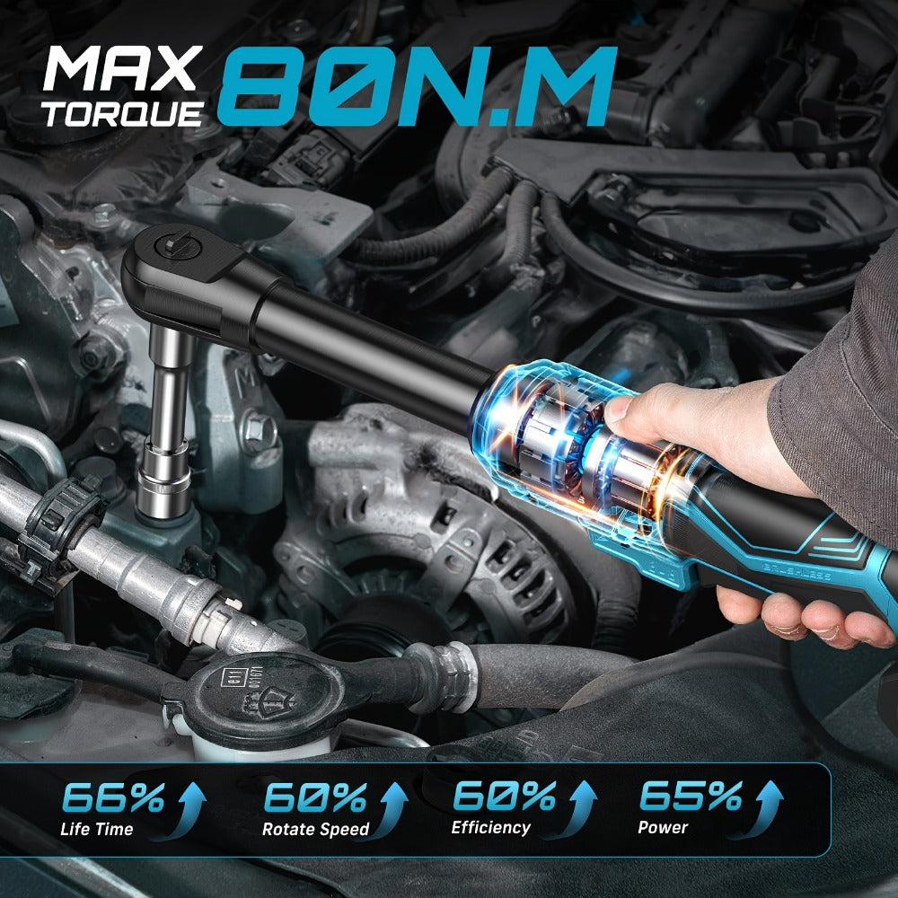 21V Power Ratchet Wrench Set 3/8'' Drive, 59 Ft-lbs 400 RPM Cordless Electric Ratchet, Variable Speed Trigger