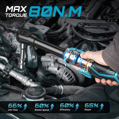 21V Power Ratchet Wrench Set 3/8'' Drive, 59 Ft-lbs 400 RPM Cordless Electric Ratchet, Variable Speed Trigger