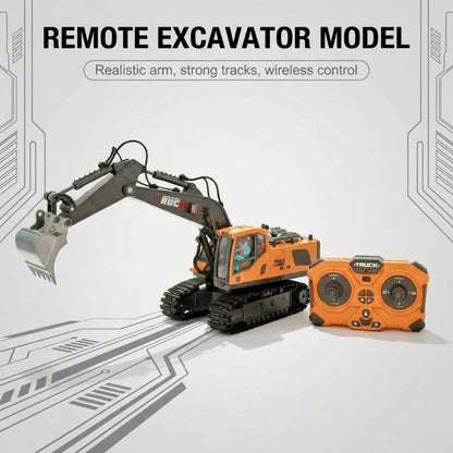 Remote Control Excavator Toy Set for Kids with Metal Shovel Bucket LED Lights & 1200mAh Rechargeable Battery
