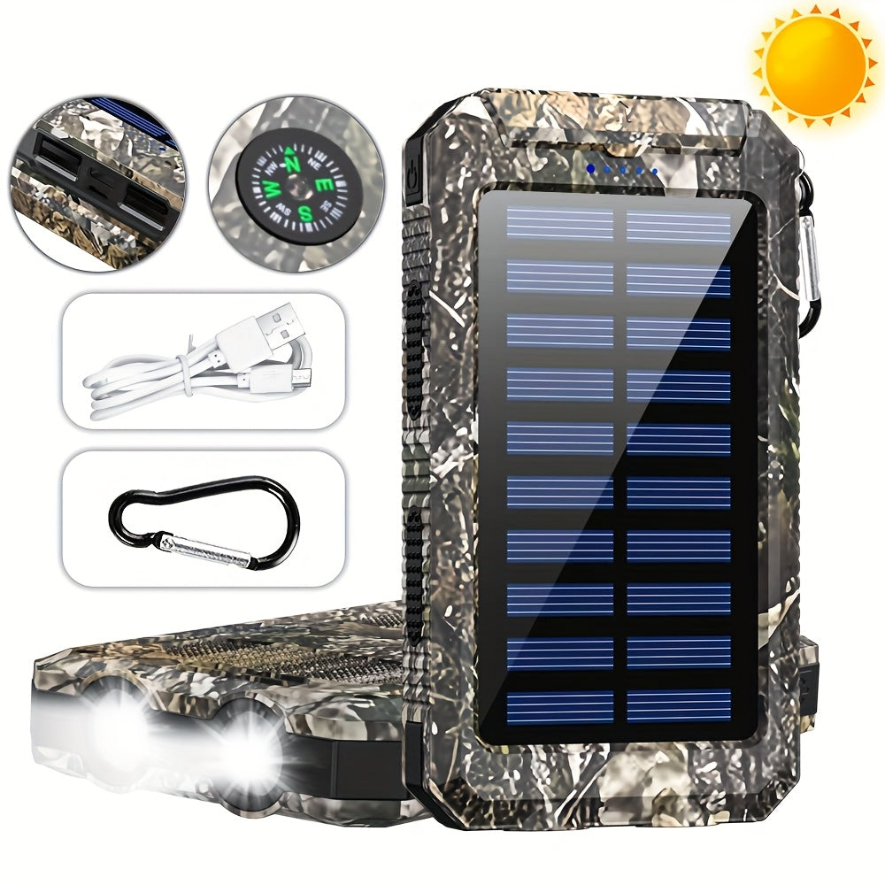 Solar Power Bank 40000mAh with Built-in 4 Cables & 15W Wireless Charging – 6 Outputs 3 Inputs Dual LED Flashlight Portable Charger