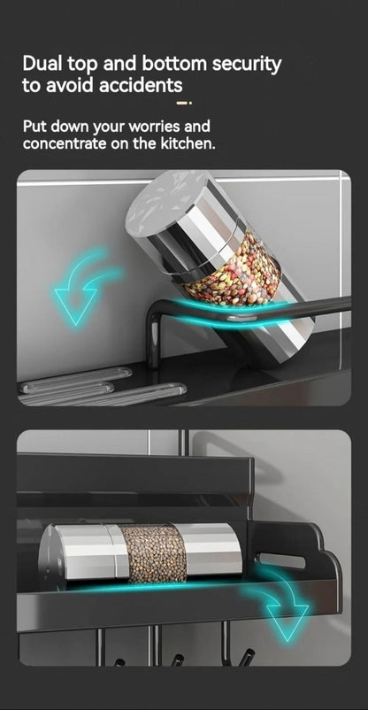 Wall-Mounted Kitchen Organizer with Two Storage Tiers, Knife Slots, Chopstick Cup and Towel Bar