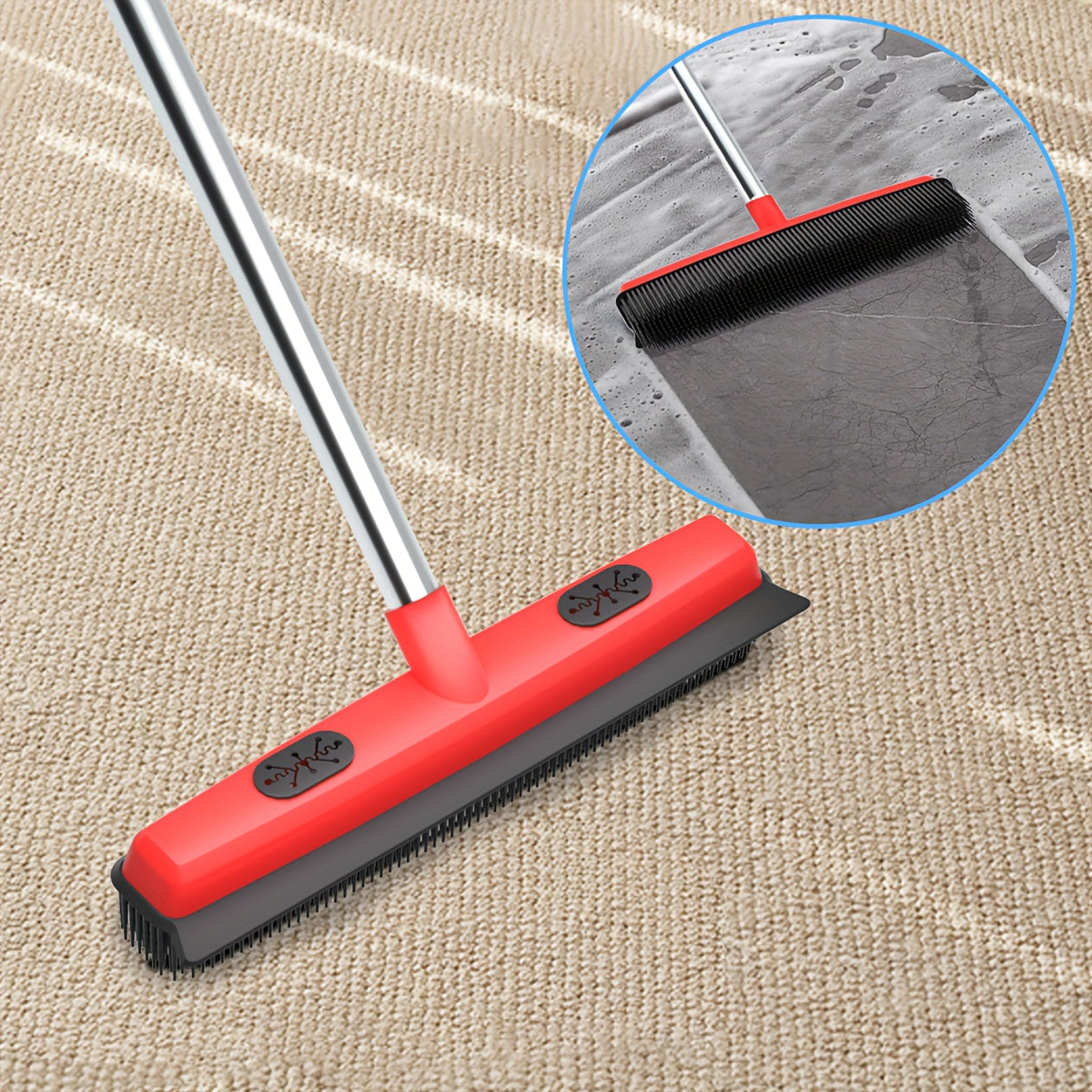Pet Hair Removal Broom 2-in-1 Silicone Rubber Bristle Broom & Squeegee – Anti-Static Pet Fur Cleaner for Carpet, Hardwood & Tile Floors