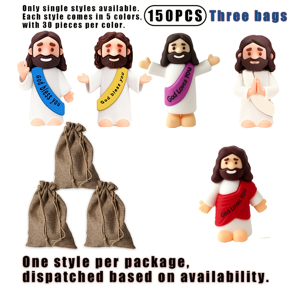 Bulk Mini Jesus Statue Set 50/100/150pcs – Religious Figurine Decorations 5 Assorted Colors, Vase Filler Home Decor Party Favors Christian