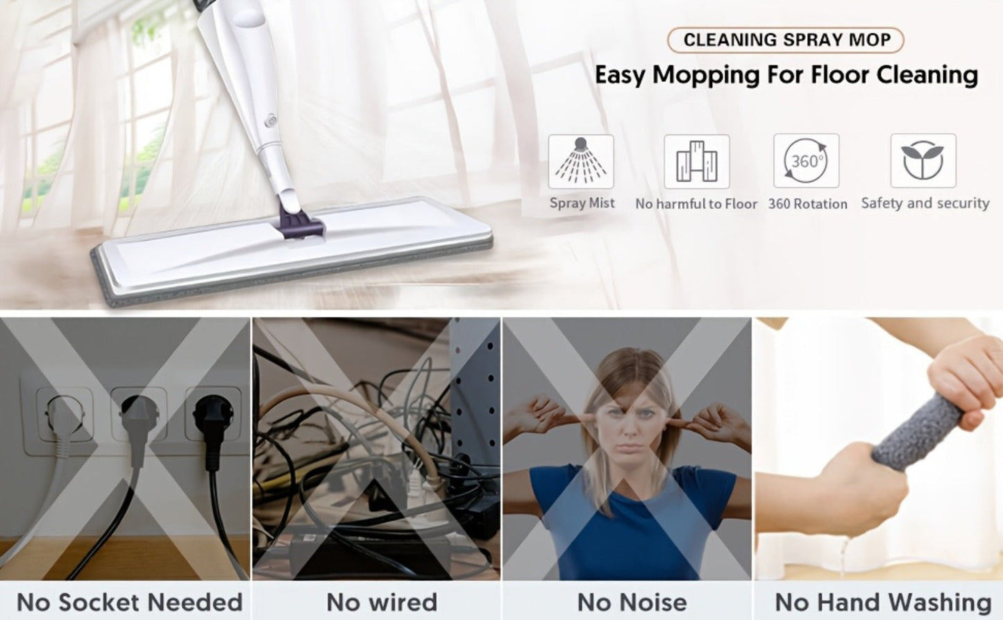Spray Mop with 3 Microfiber Carbon Fiber Pads Water Spraying Flat Mop Wet Dry Dual Use Floor for Entryways, Bedrooms and Living Spaces