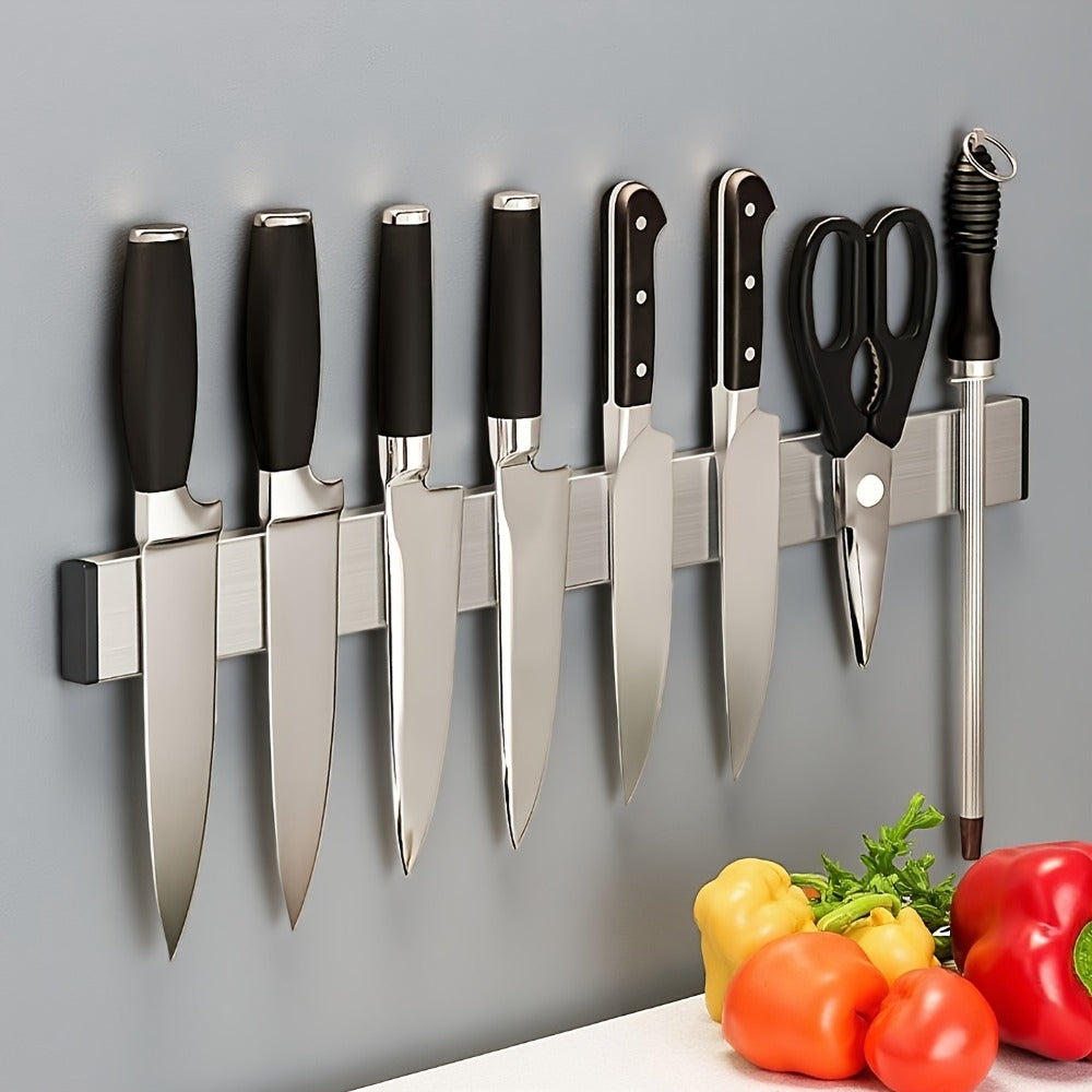 Magnetic Knife Holder Wall Mounted, Stainless Steel Punch-Free Knife Strip Rack for Kitchen, Holds Chef Knife Santoku Bread Knife
