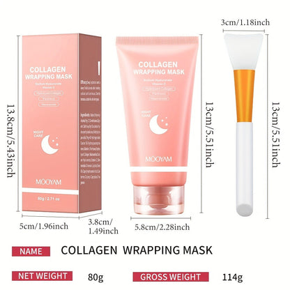Collagen Night Mask Korean Skincare, Gel Face Mask with Applicator Brush, Hydrolyzed Collagen, Niacinamide