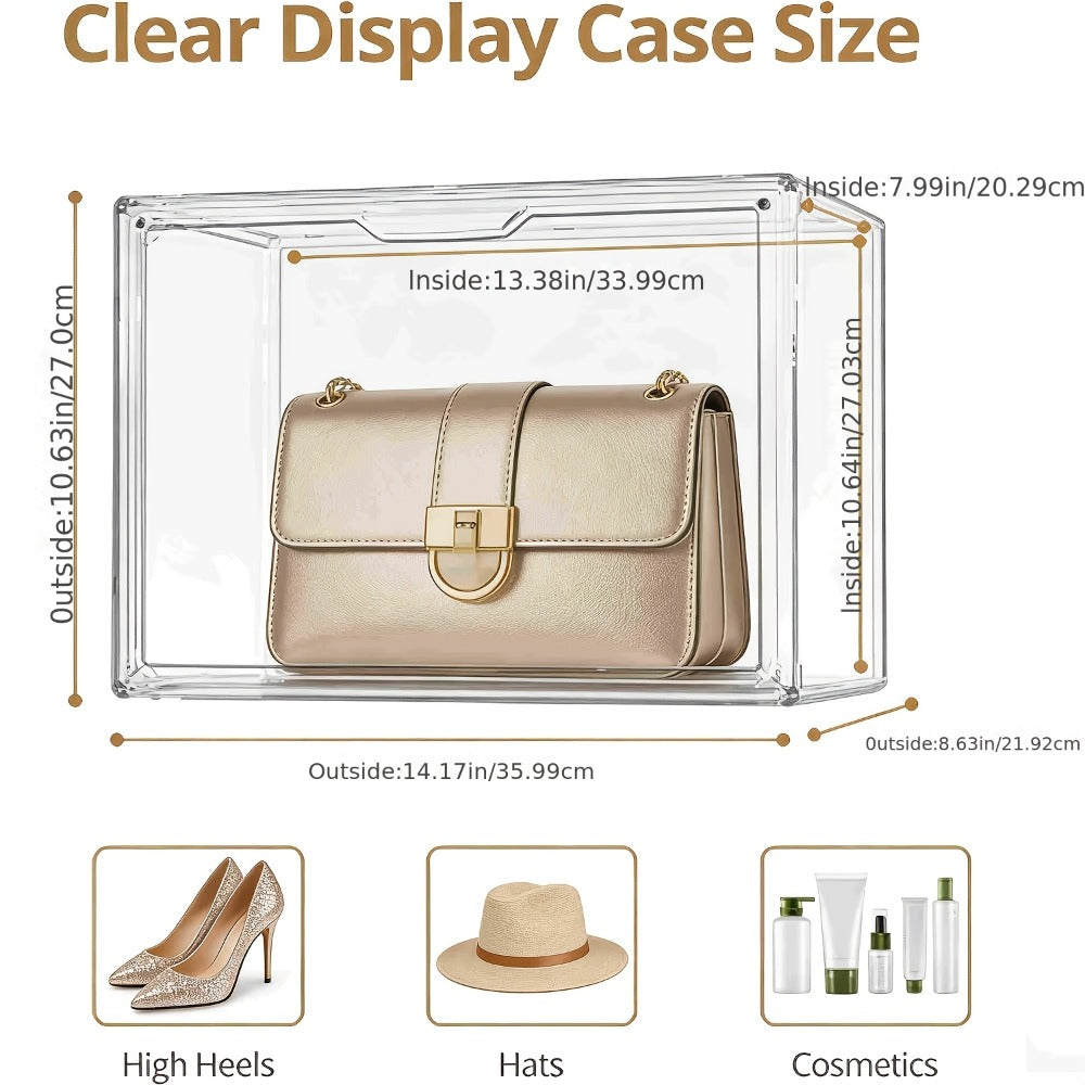 Clear Purse Organizer for Closet – Transparent Acrylic Handbag Display Case with Magnetic Door, Dustproof Stackable Storage Box for Purses