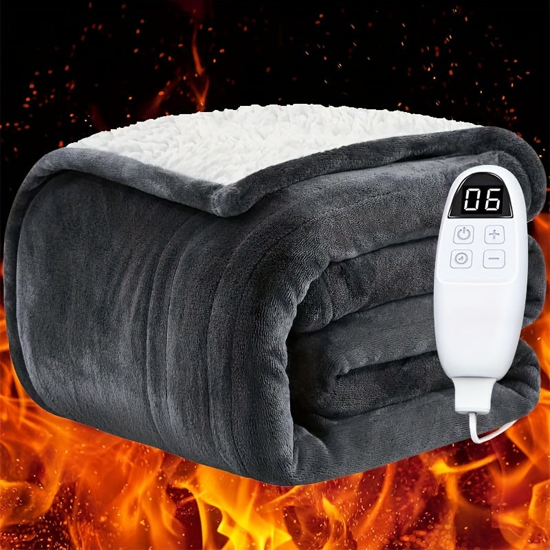 Electric Heated Blanket Flannel Sherpa - 6 Heat Settings, Auto Shutoff, Quick Heating, ETL & FCC