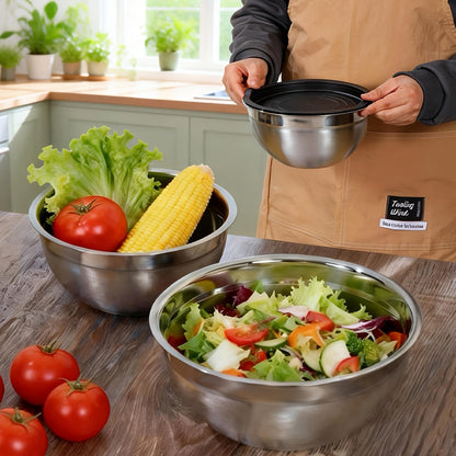 26-Piece Mixing Bowl Set with Six Nested Bowls, Black Lids, Grater Inserts and Kitchen Tools