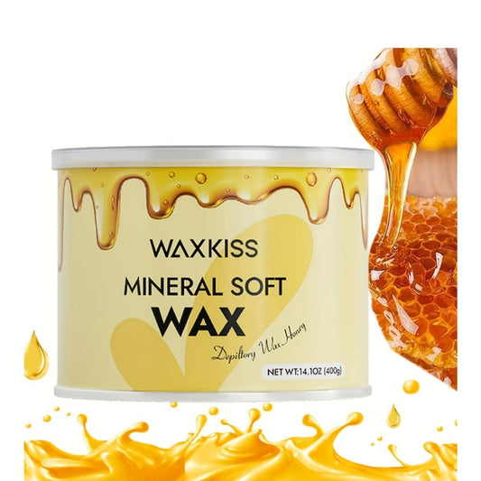 Soft Wax for Hair Removal 400g WAXKISS Honey & Aloe Vera Strip Wax Jar for Face Underarms Legs Body Back All Skin Types DIY Home Salon