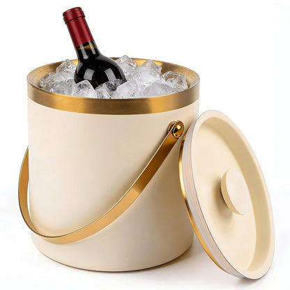 Stainless Steel Ice Bucket with Lid 44oz, 3-Layer Vacuum Insulated Large Ice Bucket with Ice Spoon & Drain