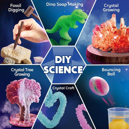 Jumbo Science Kit for Kids 130+ Experiments, STEM Chemistry Set with Crystal Growing Glowing Bulb Fossil Dig Soap Making