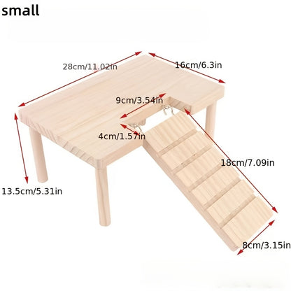 Hamster Climbing Toy – Two-Tier Wooden Platform with Stairs & Hiding Spot, Small Animal Cage Accessory for Golden Hamster, Gerbil, Mouse