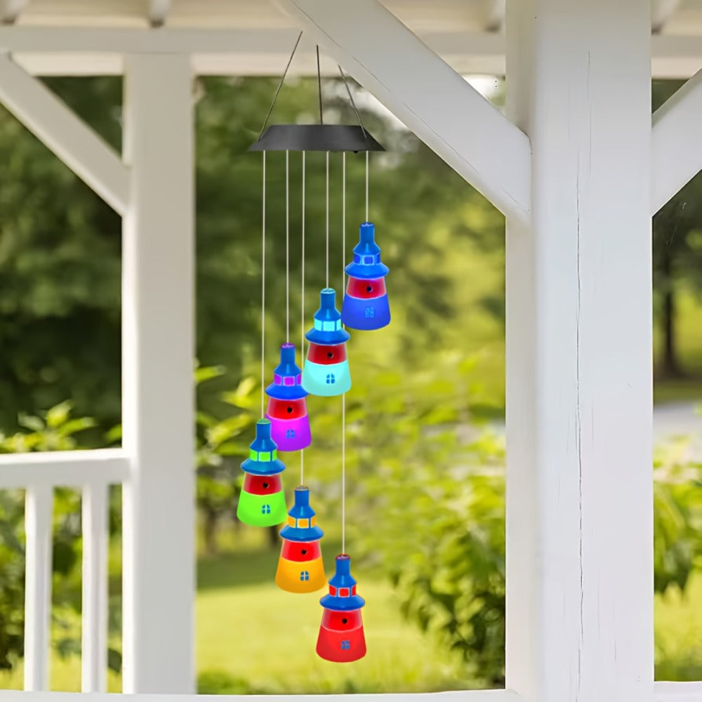 Solar Outdoor Lights RGB Color-Changing Lighthouse Hanging Lantern with Integrated Solar Panel
