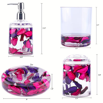 Bathroom Accessory Set 4-Piece 3D Floating Motion Acrylic Liquid Vanity Kit - Tumbler, Toothbrush Holder