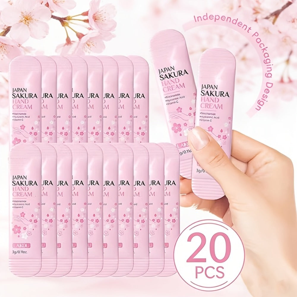 Twenty-Piece Pink Sakura-Print Mini Hand Cream Set with Individual 3-Gram Travel Sachet Tubes