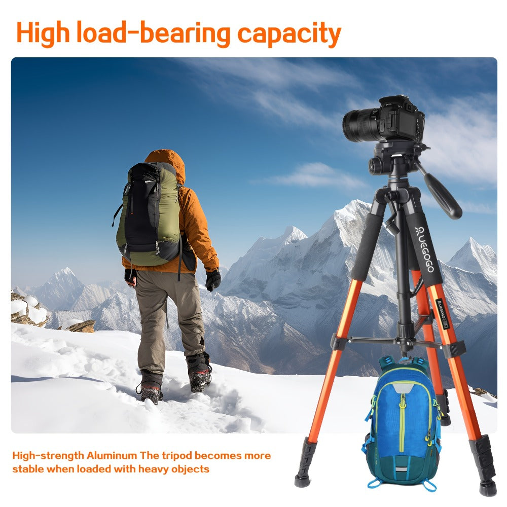 74-Inch Camera Tripod in Red and Black with Pan-and-Tilt Head, Phone Holder, Quick-Release Plate and Carry Bag