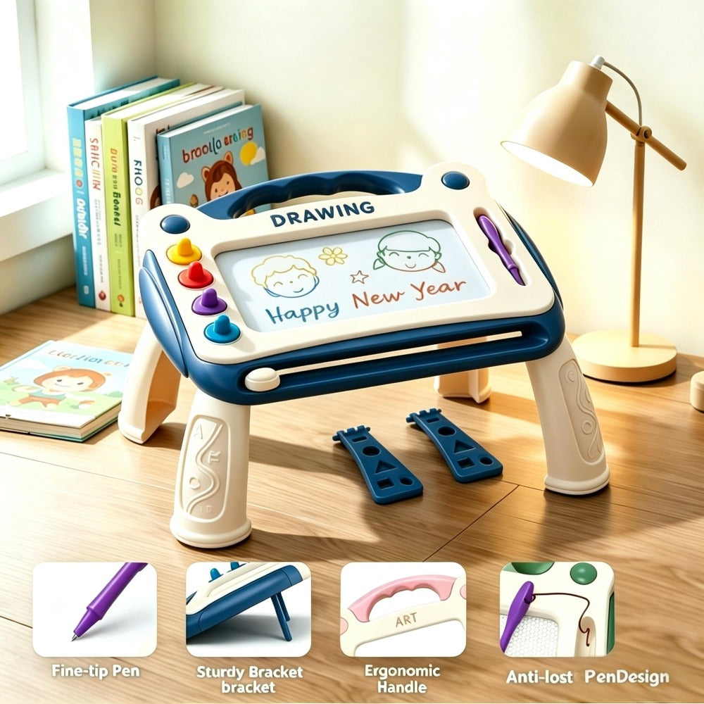 Kids Magnetic Drawing Board 3-in-1 Doodle Kit – Reusable Erasable Toddler Art Toy with Stamps, Pen & Stand | STEM Learning Gift for Boys