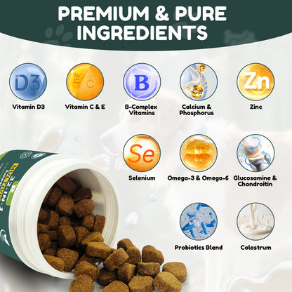Dog Multivitamin Chews with Glucosamine & MSM, Omega 3 & 6, Probiotics – All-in-One Dog Vitamins & Supplements for Overall Health