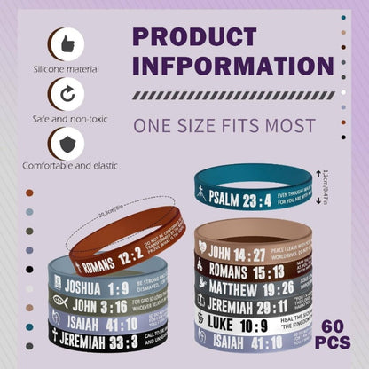 Bible Verse Silicone Wristbands 40pc Set Christian Inspirational Bracelets for Men Women Sobriety Easter Party Favors Charity Fundraising