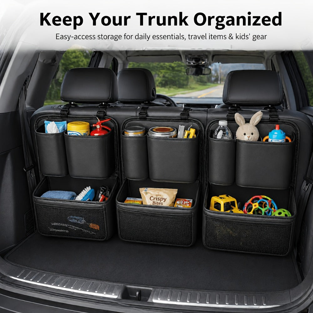 Car Trunk Organizer, Foldable PU Leather Multi-Pocket Bag with Bottle Slots, Adjustable Straps and 1- or 3-Piece Options