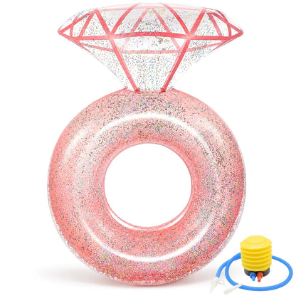 Giant Engagement Ring Pool Float, 49 x 31-Inch Inflatable in Gold, White or Pink for Bridal Pool Parties
