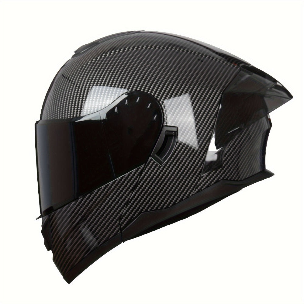 Carbon Fiber Pattern Motorcycle Helmet – Modular Flip-Up Full Face Helmet, Lightweight Motorbike Helmet for Men & Women