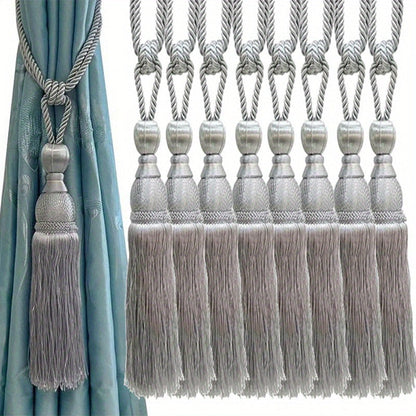 Curtain Tiebacks with Tassels Hand Woven Rope Curtain Tie Backs with Golden Accents 4/8pcs Home Decor