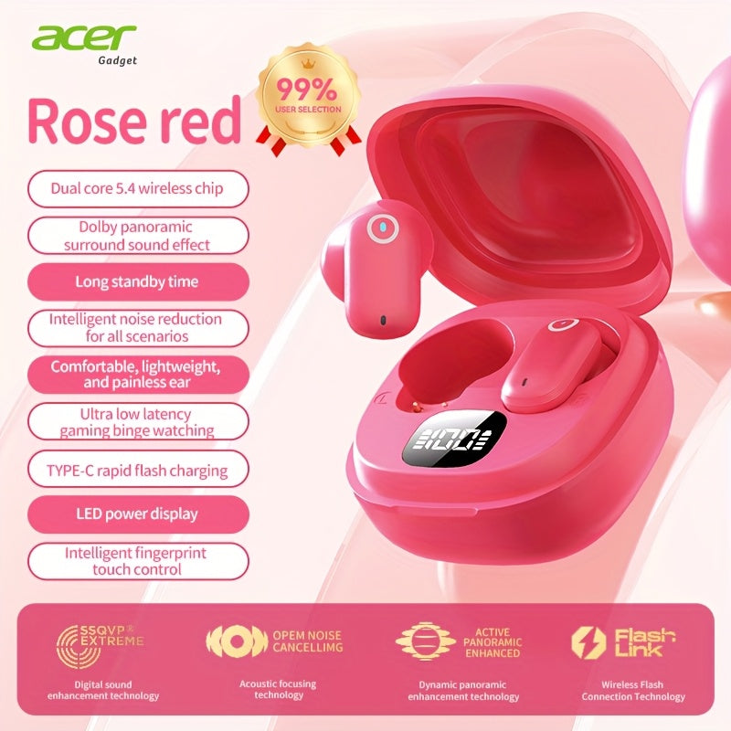 Wireless Earbuds Acer OHR501 Bluetooth 5.4 Semi-In-Ear with Touch Controls, Type-C Case and Eight Colors