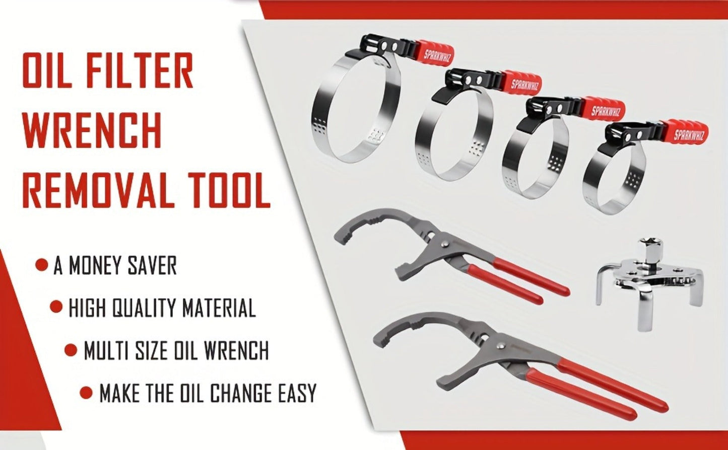 Oil Filter Removal Tool Kit 7-Piece Adjustable 3-Jaw Wrench 9" 12" Oil Filter Pliers Anti-Slip PVC Handle Fits 2-3/4" to 5-1/4" Filters