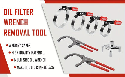 Oil Filter Removal Tool Kit 7-Piece Adjustable 3-Jaw Wrench 9" 12" Oil Filter Pliers Anti-Slip PVC Handle Fits 2-3/4" to 5-1/4" Filters
