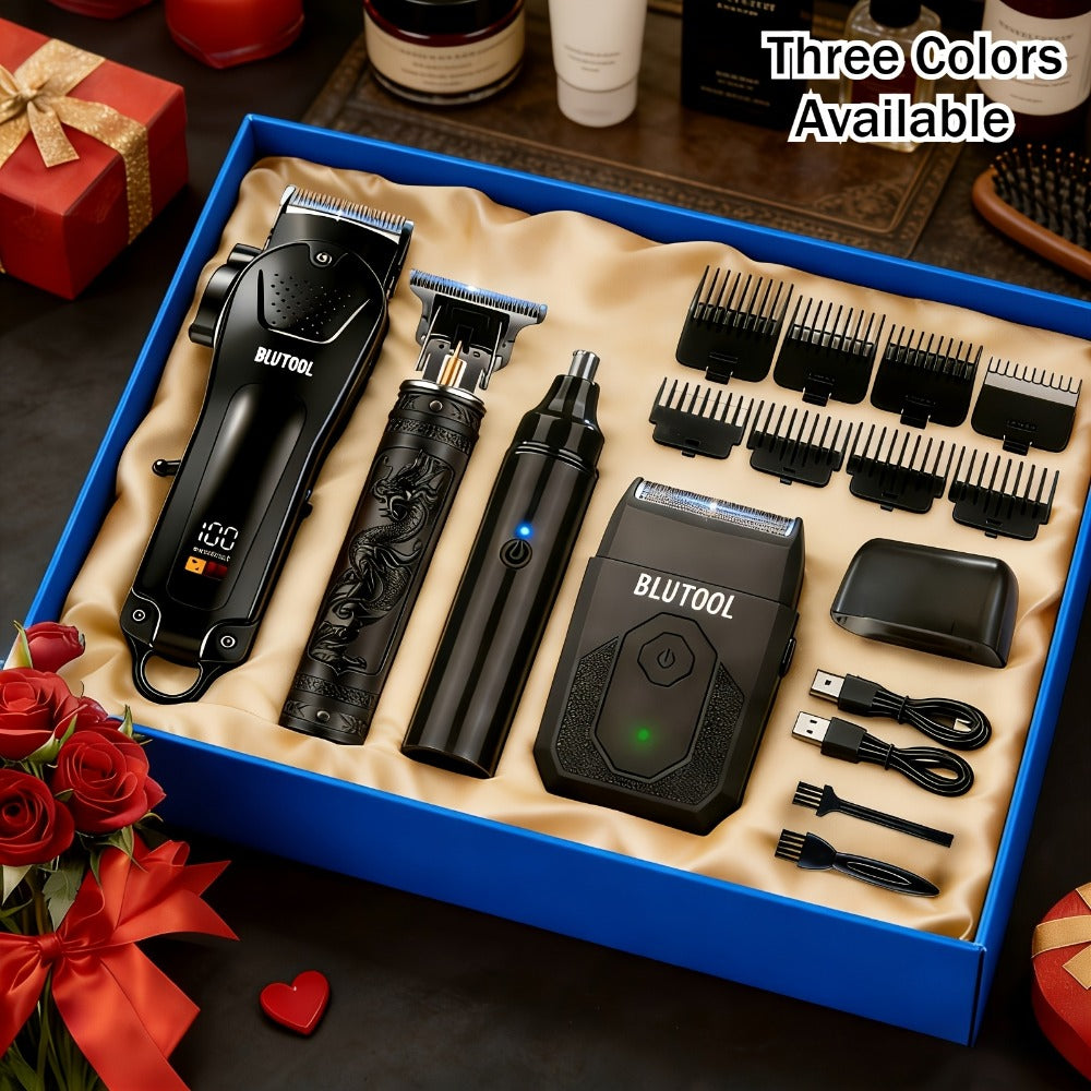 Hair Clipper & Trimmer Set 4-Piece for Men – Professional Barber Kit with Nose Trimmer, Detail Trimmer, Guide Comb