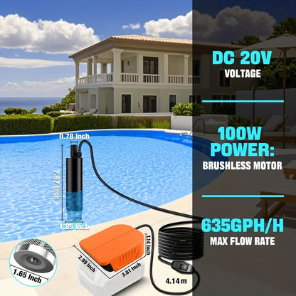 Cordless Water Transfer Pump for DeWalt 20V 60V Battery 635GPH Portable Sump Pump for Pool for Entryways, Bedrooms and Living Spaces