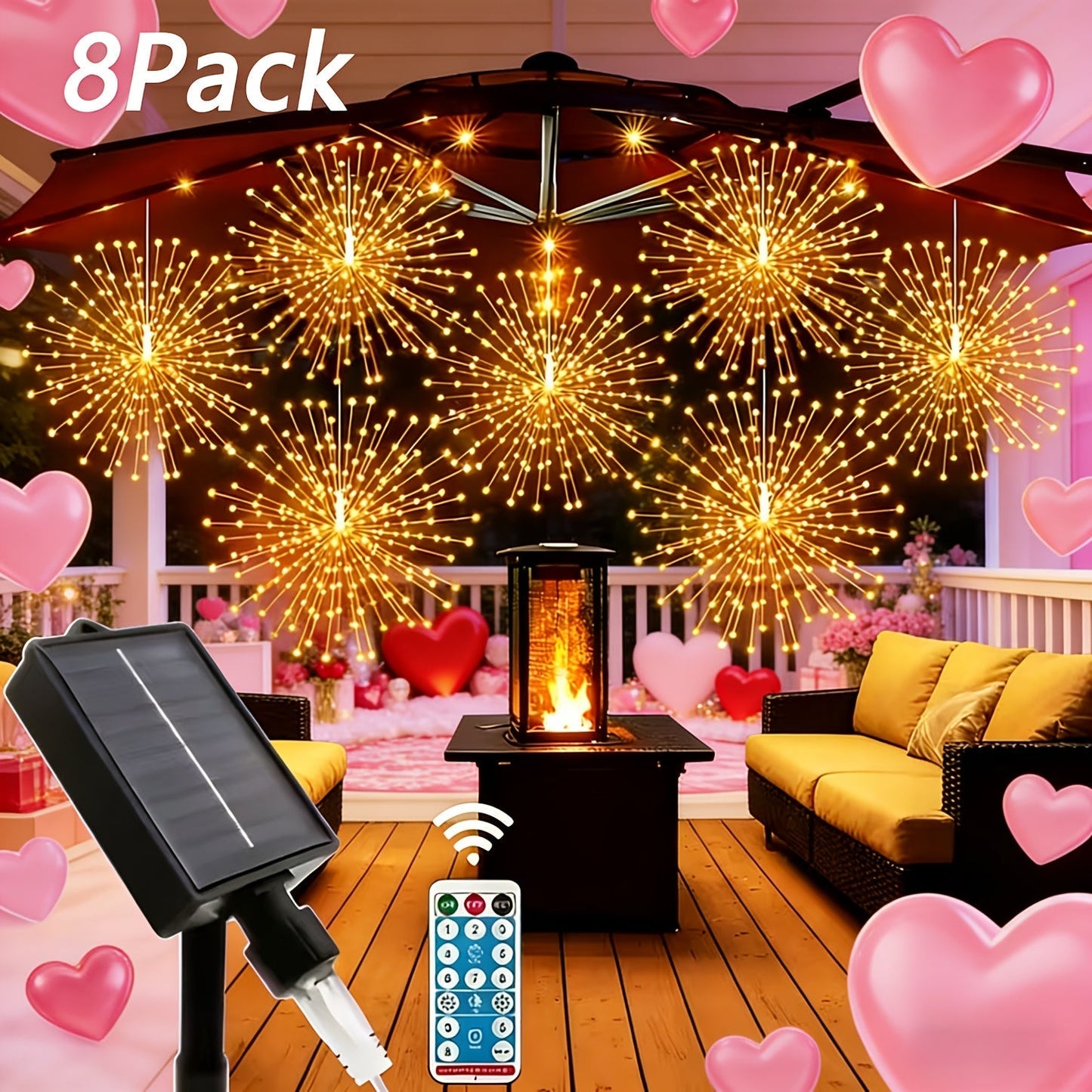 Solar Starburst Ball Light Set with Eight 480-LED Pieces, Remote Control and Three Color Options