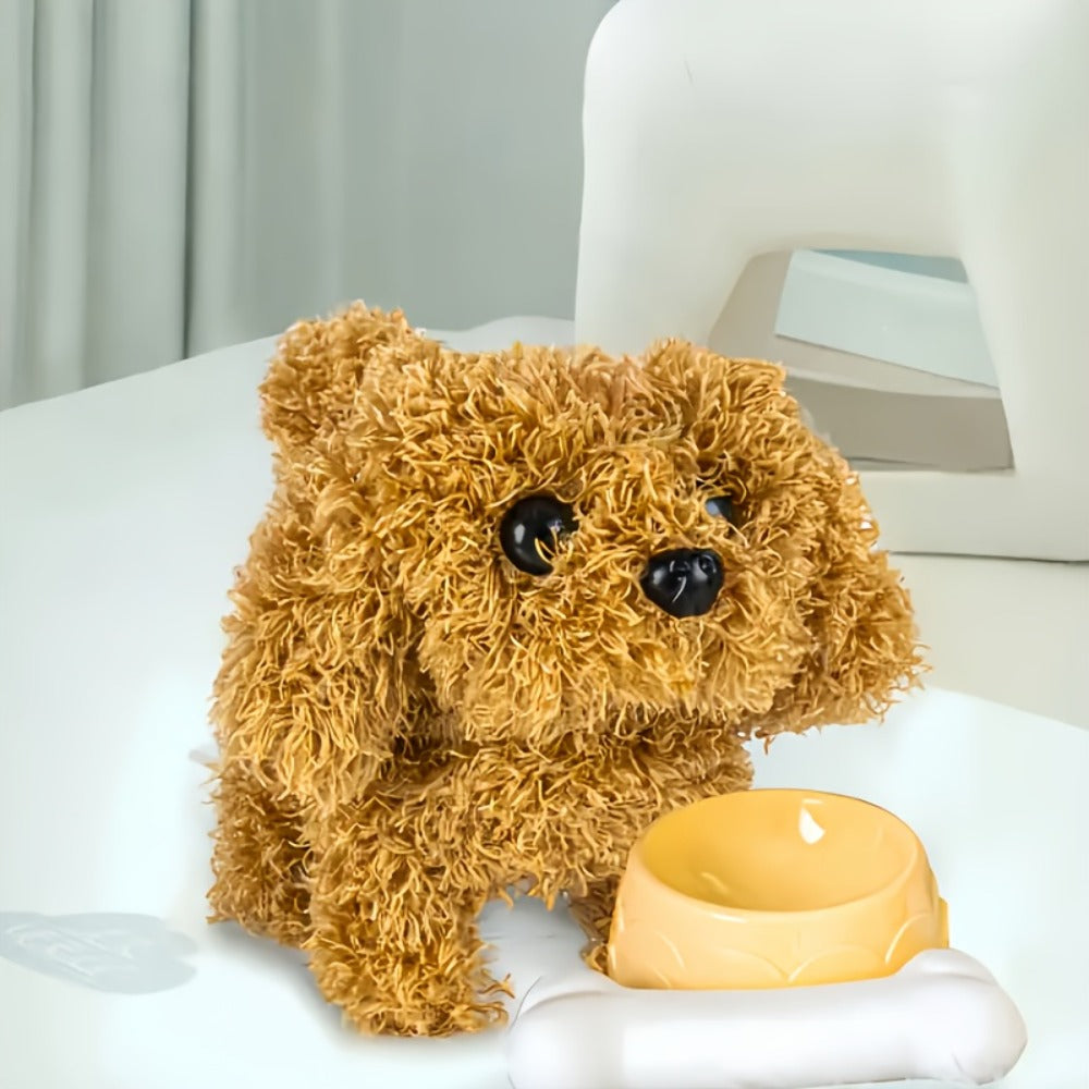 Walking Barking Robot Dog Toy for Adults Teens, Plush Biomimetic Puppy with Expressive Eyes, One-Button Control