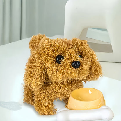 Walking Barking Robot Dog Toy for Adults Teens, Plush Biomimetic Puppy with Expressive Eyes, One-Button Control