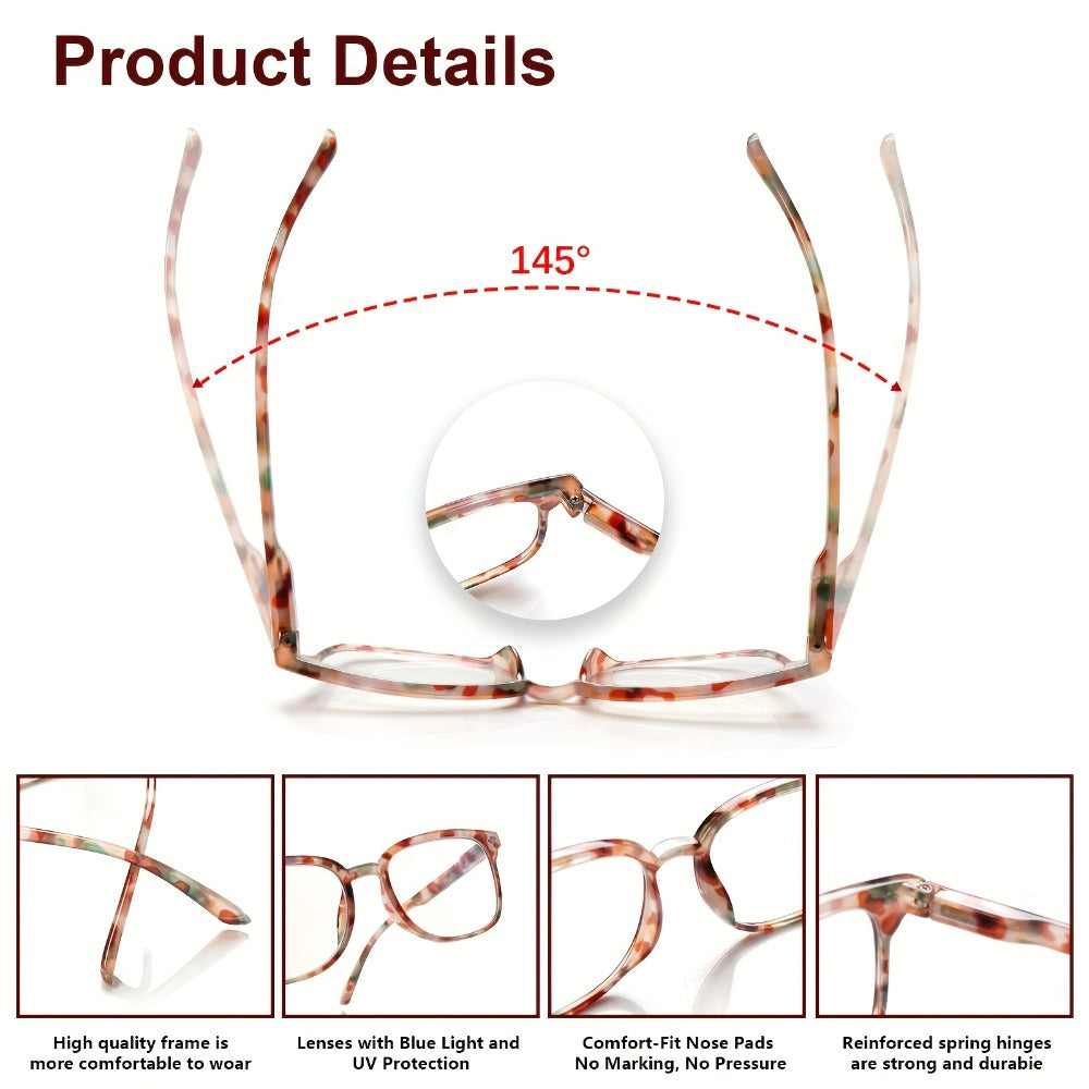 Reading Glasses – Five-Pair Multicolor Reader Set with Adjustable Spring Hinges with Multiple Strength and Color Options