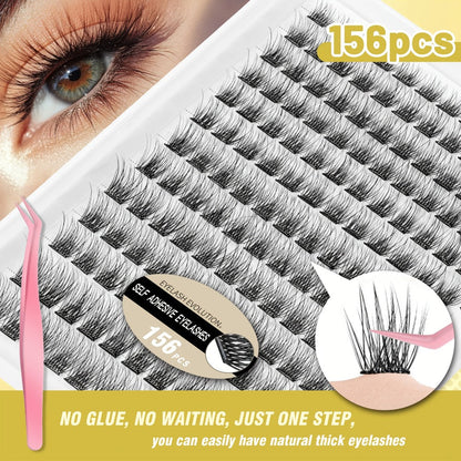 156-Piece Self-Adhesive Lash Cluster Tray with Yellow and Pink Tweezers in NATURAL Style and 14.5cm Case