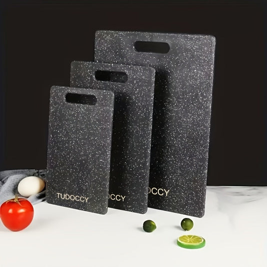 Cutting Board TUOOCY Three-Piece Black Speckled Plastic Set with Handles in Three Graduated Sizes