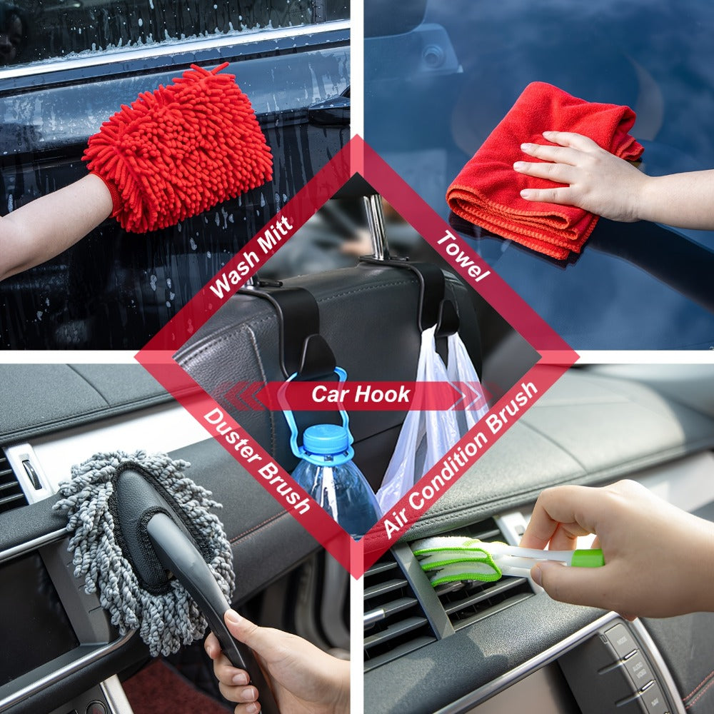 26/42-Piece Complete Car Wash & Detailing Kit – Foam Spray Gun, Portable Vacuum, Windshield Cleaner, Tire Brush