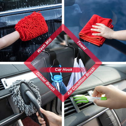 26/42-Piece Complete Car Wash & Detailing Kit – Foam Spray Gun, Portable Vacuum, Windshield Cleaner, Tire Brush