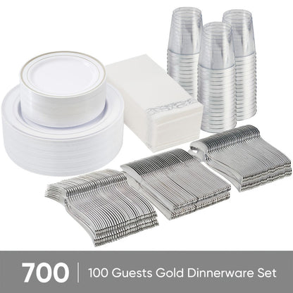 Disposable Party Dinnerware Set 350 700 Pieces Gold Silver Plastic Plates Salad Plates for Entryways, Bedrooms and Living Spaces