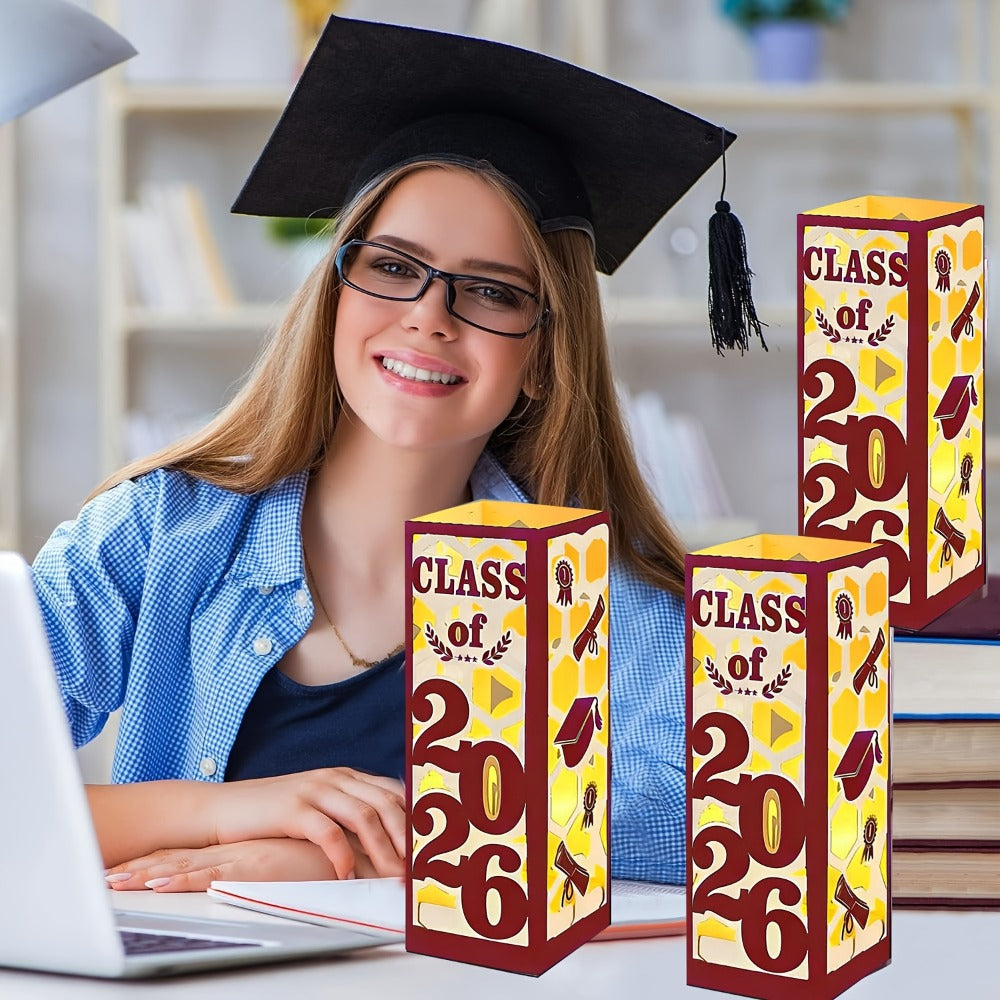 Graduation Centerpiece Set 6pcs Class of 2026 – Decorative Lantern Box Table Decorations for High School & College Graduation Party