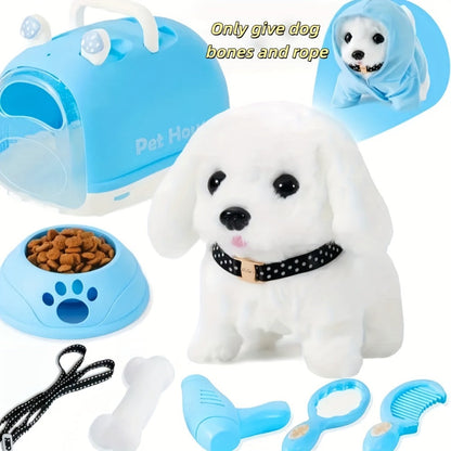 Walking Barking Robot Dog Toy for Adults Teens, Plush Biomimetic Puppy with Expressive Eyes, One-Button Control
