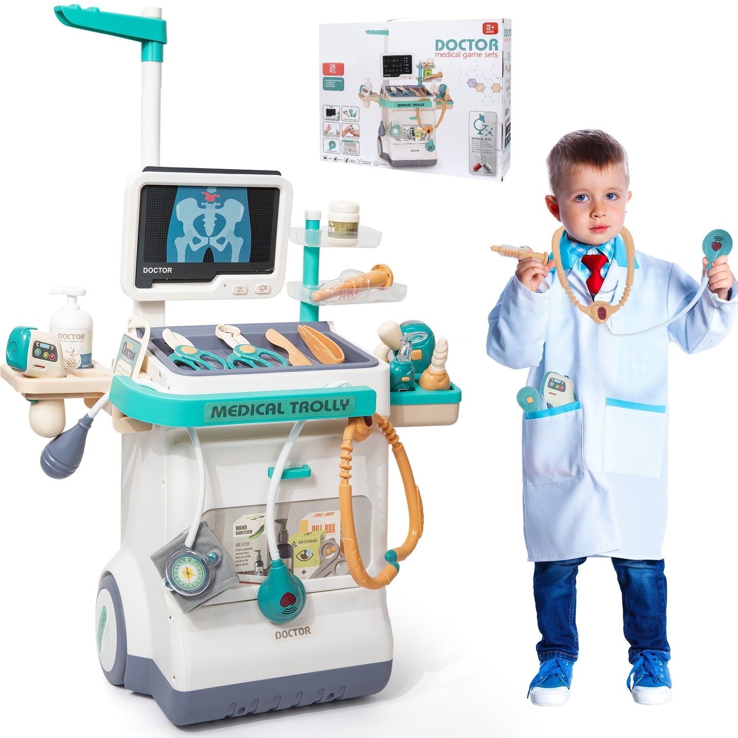 Deluxe Doctor Kit for Kids 26pcs, Pretend Medical Station Toy Set with Play Stethoscope & Medical Instruments