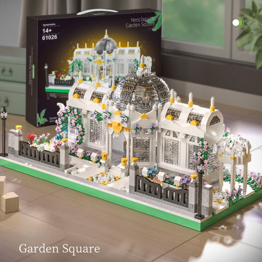 6700-Piece Garden Plaza Building Block Model in Boxed or Bagged Versions with Dome, Flowers and Fence