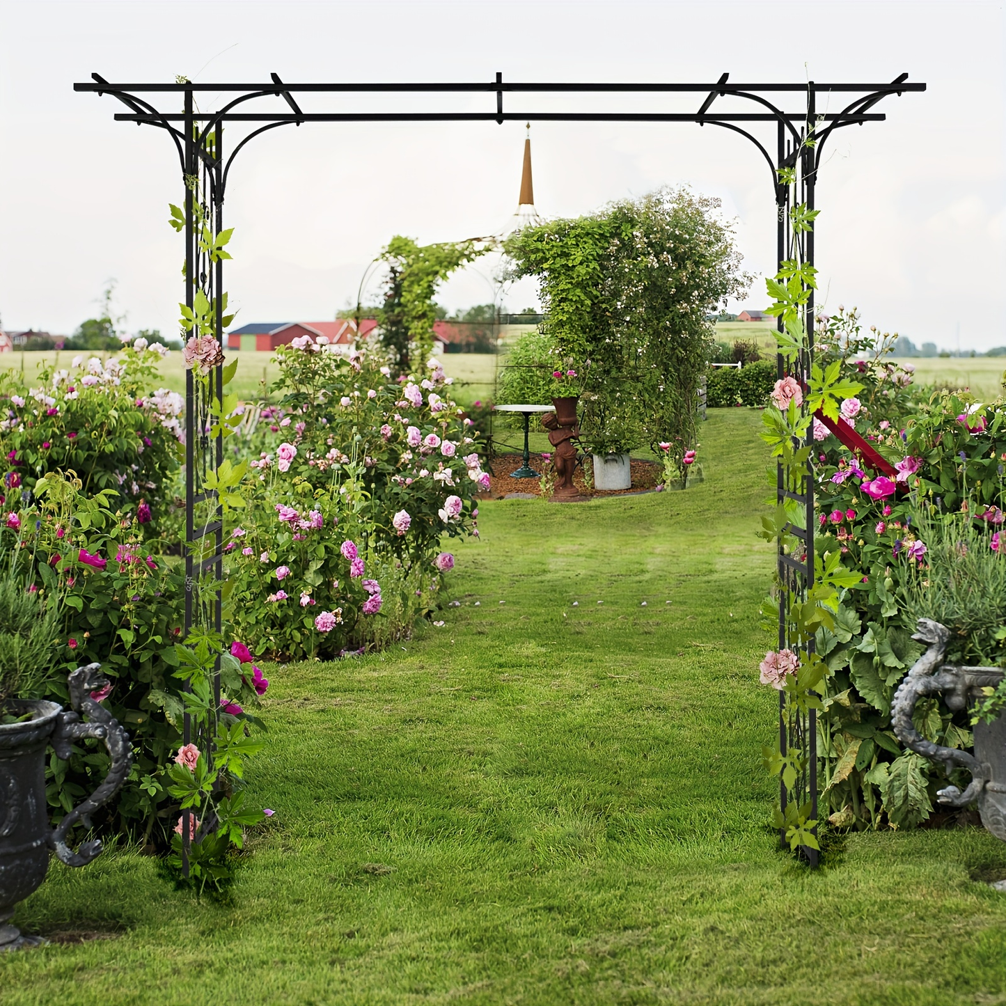 Wrought Iron Garden Arch 7ft Rose Trellis Multi-Style for Garden, Patio and Yard Use, with the Listed Configuration