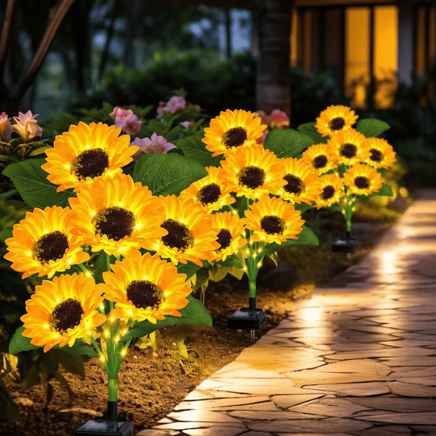 Solar Garden Lights 15-Head Sunflower Stakes with IP65 Rating and Ground-Stake Installation
