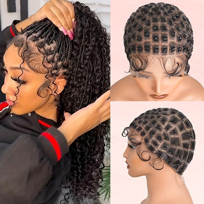 HD Lace Crochet Wig Cap Pre-Made Braided Sections Baby Hair Glueless Full Lace Base for Box Braids Goddess Passion Twist 45-122 Sections
