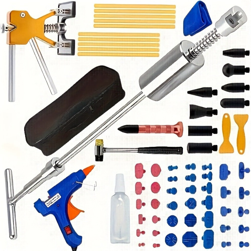68-Piece Paintless Dent Repair Kit – PDR Tool Set with T-Bar, Bridge Puller, Golden Crane, Hot Glue Tabs & Adhesive Strip Removal Tool